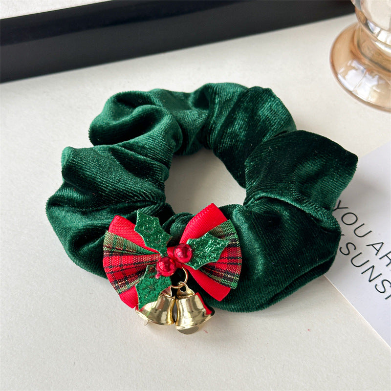 Christmas Sequin & Plaid Bow Hair Scrunchie - Bell_Green