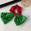 Christmas Sequin & Plaid Bow Hair Scrunchie - Green