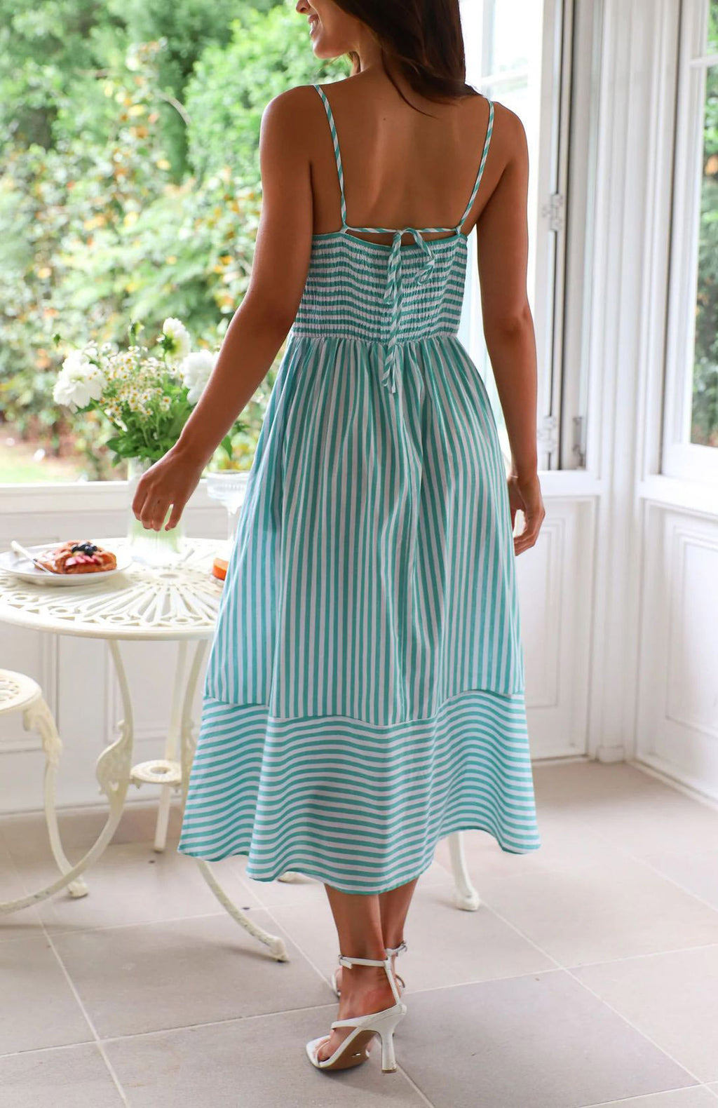 Twist Front Striped Cami Midi Dress - Cyan - 1