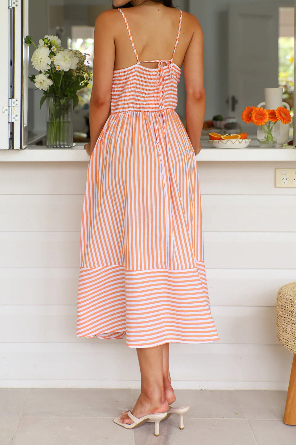 Twist Front Striped Cami Midi Dress - Pink - 1