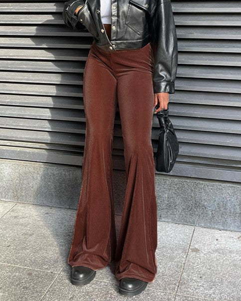 Velvet High Waist Flare Trousers