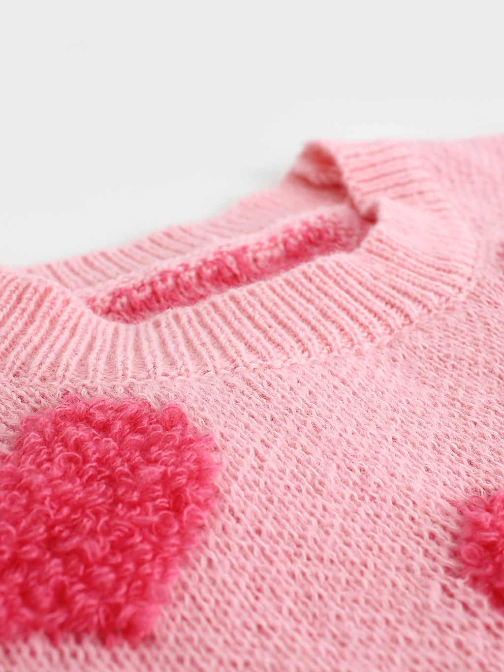 Fuzzy Heart Pattern Knit Sweater - Pink - 2