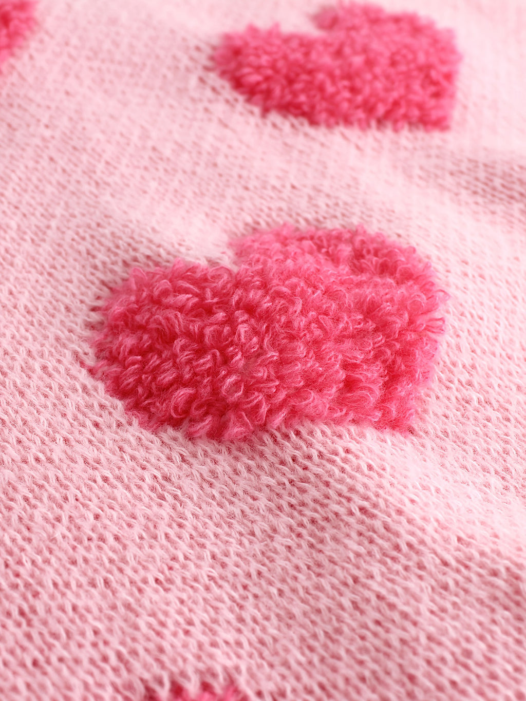 Fuzzy Heart Pattern Knit Sweater - Pink - 4