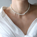 Twisted Glass Pearl Double Strand Necklace - Beige