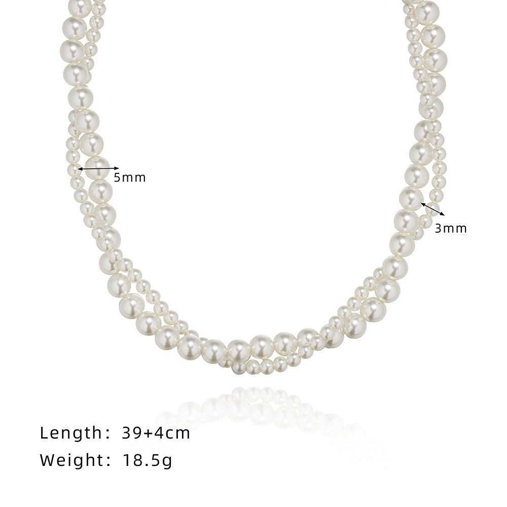 Twisted Glass Pearl Double Strand Necklace - Beige - 1