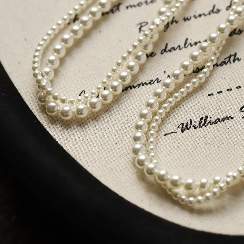 Twisted Glass Pearl Double Strand Necklace - Beige - 3