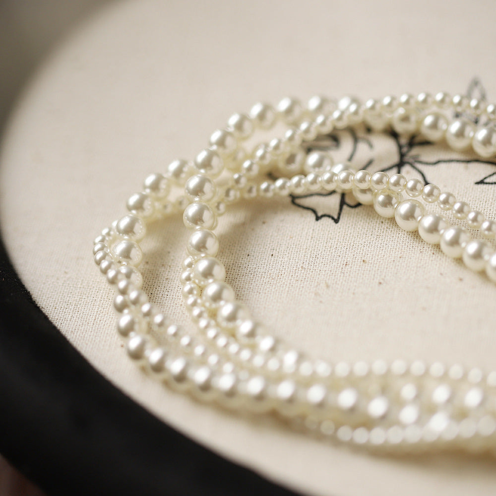 Twisted Glass Pearl Double Strand Necklace - Beige - 7