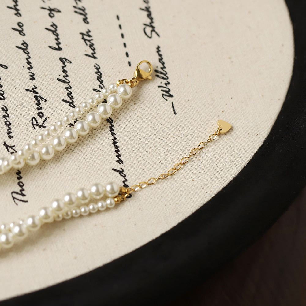 Twisted Glass Pearl Double Strand Necklace - Beige - 9