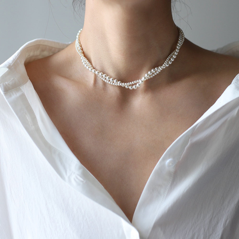 Twisted Glass Pearl Double Strand Necklace