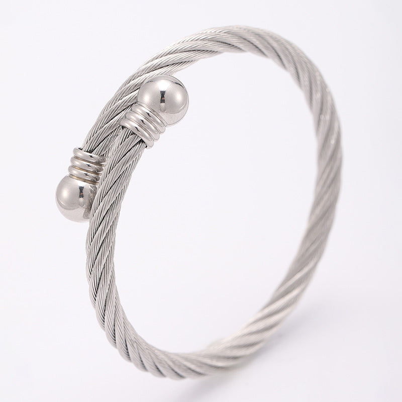Twisted Cable Two Tone Open Cuff Bracelet - Color_1