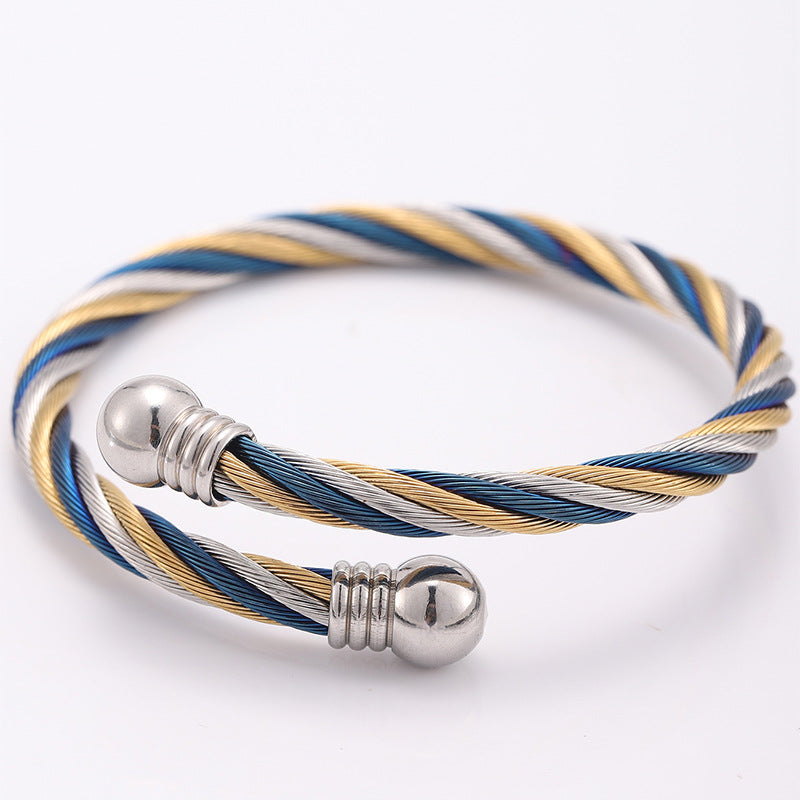 Twisted Cable Two Tone Open Cuff Bracelet - Color_2