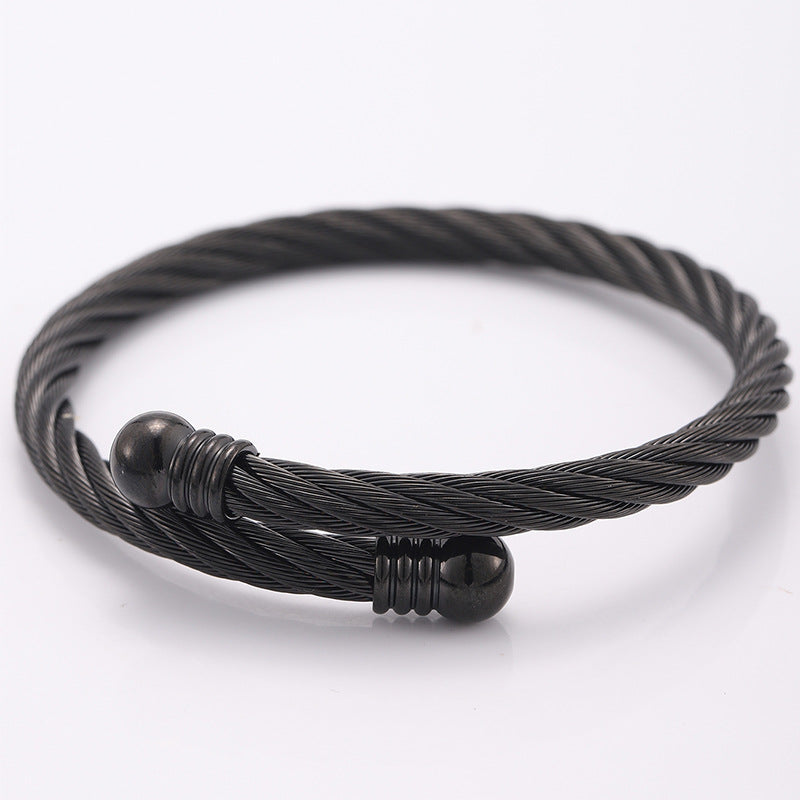 Twisted Cable Two Tone Open Cuff Bracelet - Color_3