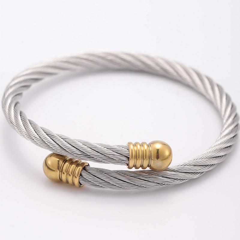 Twisted Cable Two Tone Open Cuff Bracelet - Color_4