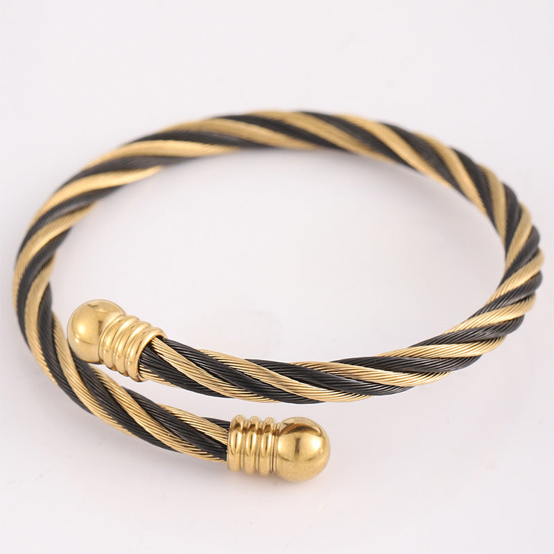 Twisted Cable Two Tone Open Cuff Bracelet - Color_5