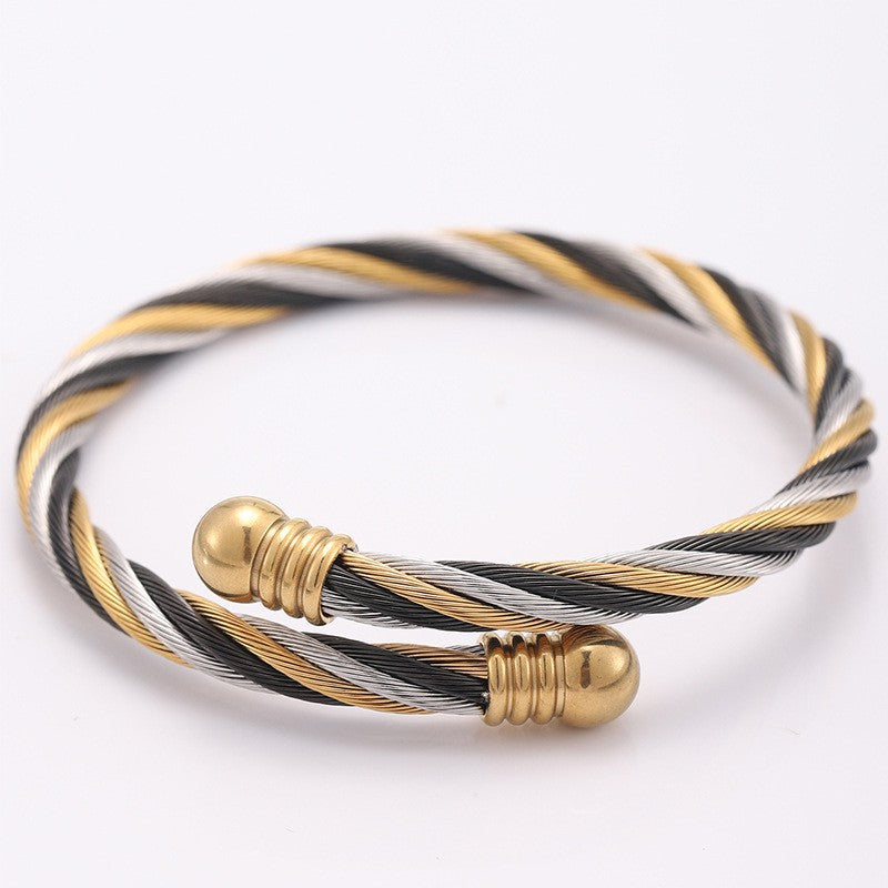 Twisted Cable Two Tone Open Cuff Bracelet