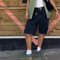 Washed Denim High Waist Wide Leg Bermuda Shorts - Washed Black