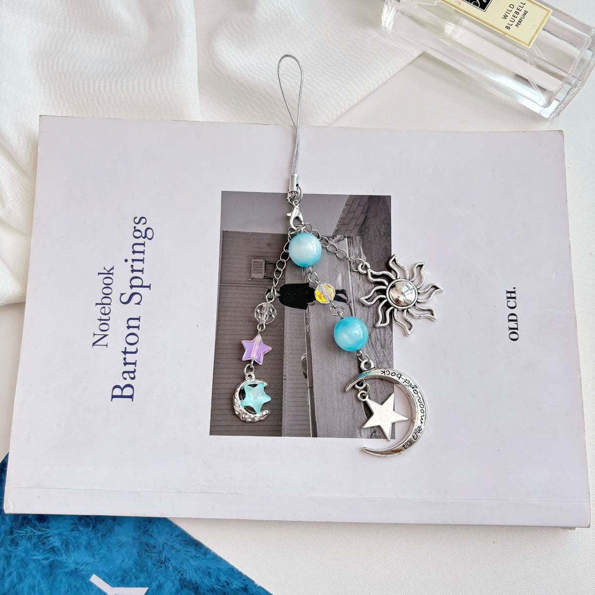 Celestial Sun and Moon Beaded Keychain - Silvery-1
