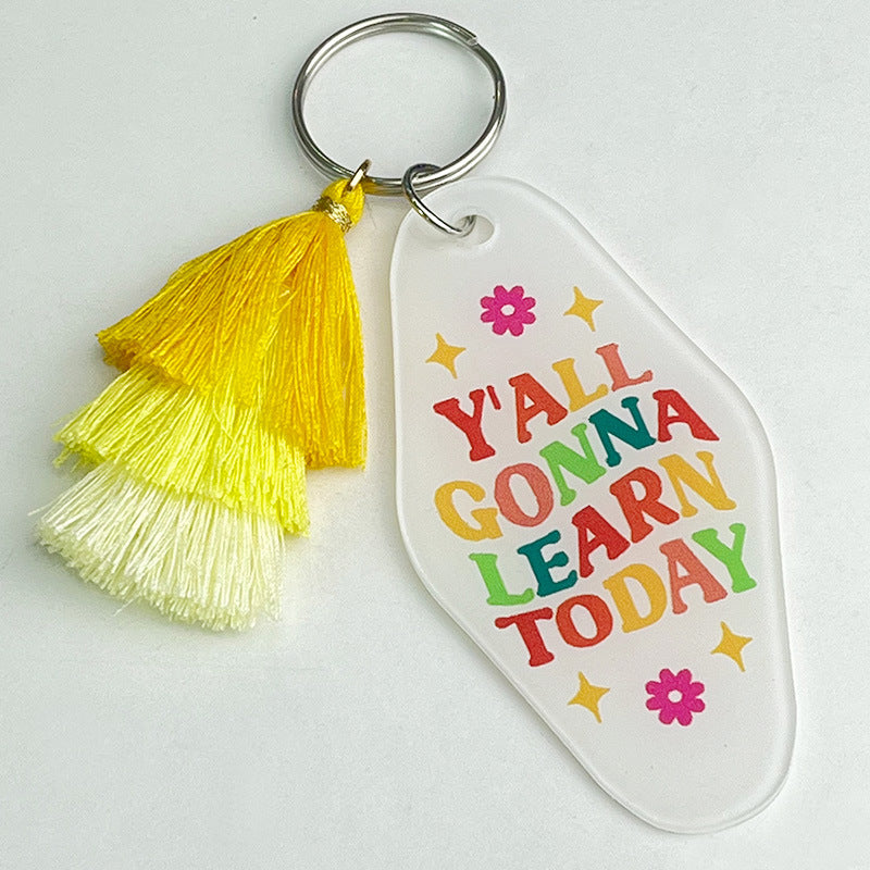 Teacher Quote Acrylic Tassel Keychain - Color_2