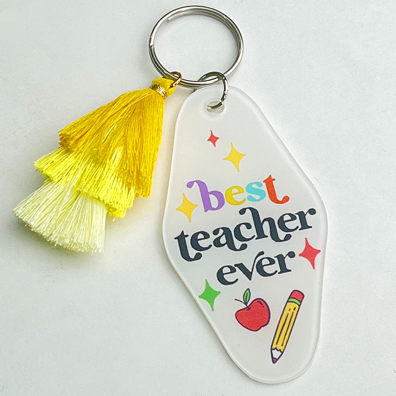 Teacher Quote Acrylic Tassel Keychain - Color_3