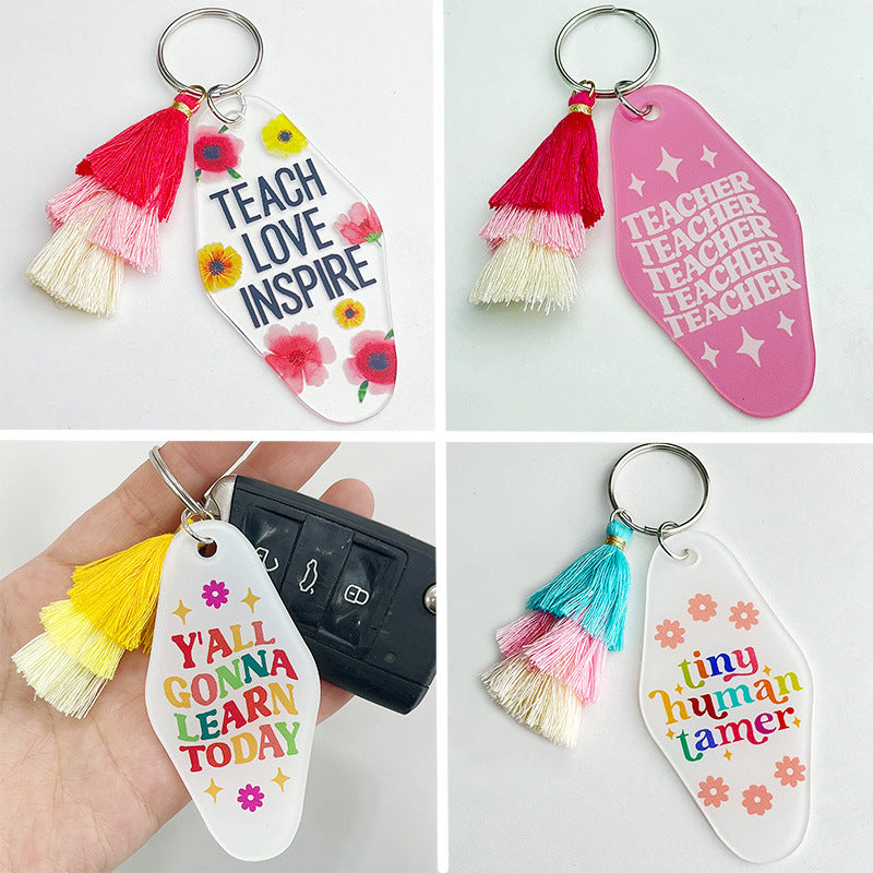 Teacher Quote Acrylic Tassel Keychain - Color_4