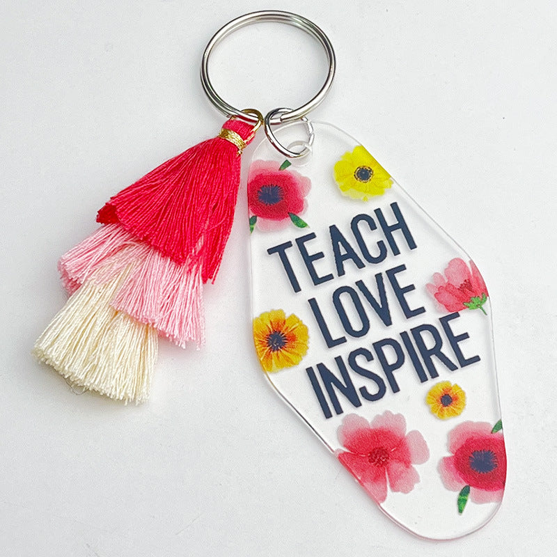 Teacher Quote Acrylic Tassel Keychain - Color_4 - 1