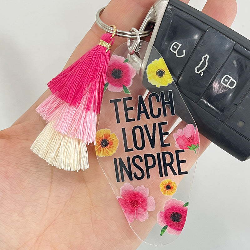 Teacher Quote Acrylic Tassel Keychain - Color_4 - 2