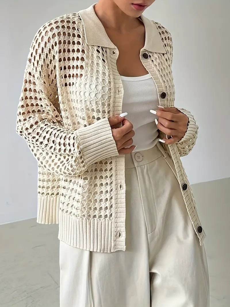 Oversized Openwork Button Up Knit Top