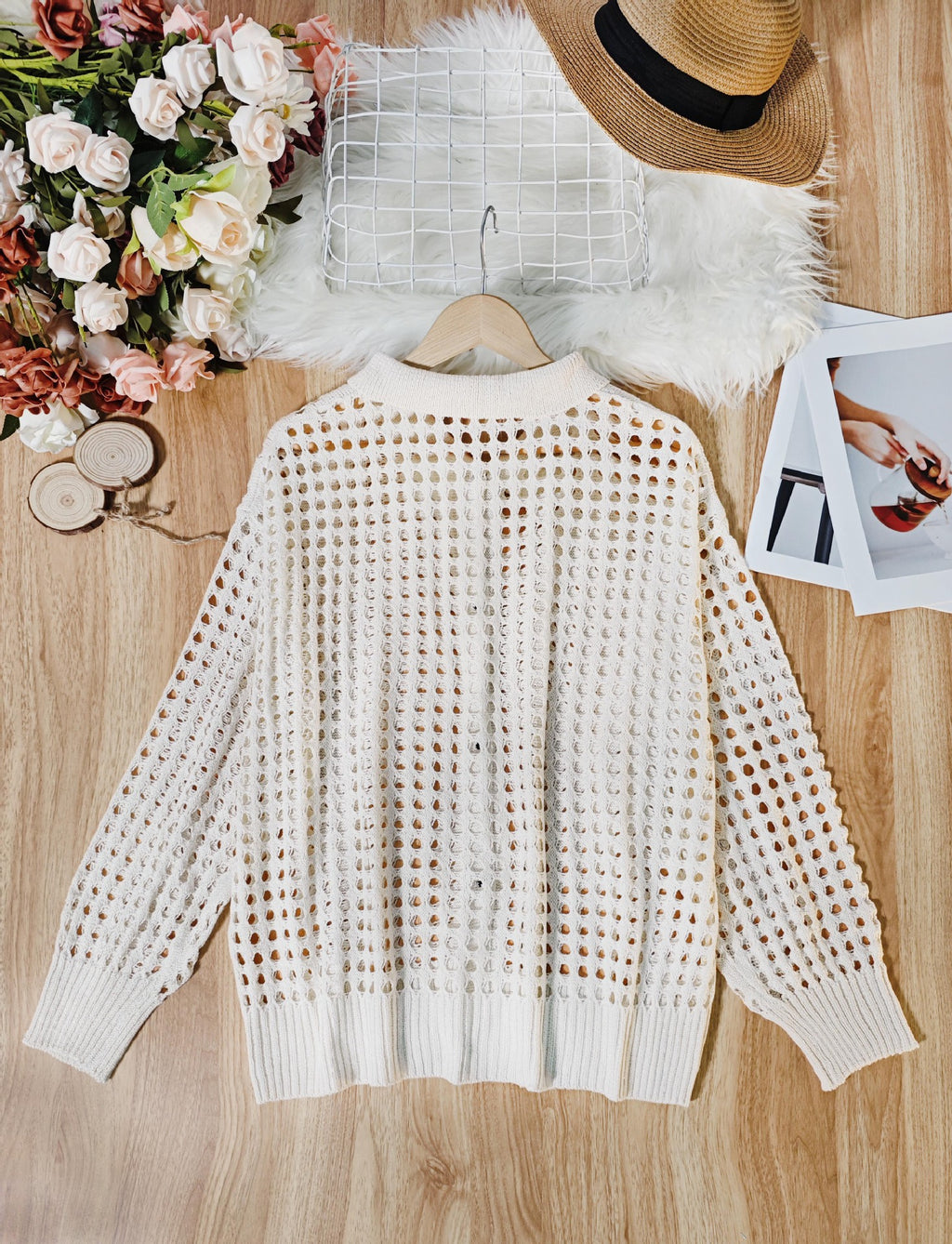 Oversized Openwork Button Up Knit Top - view 1