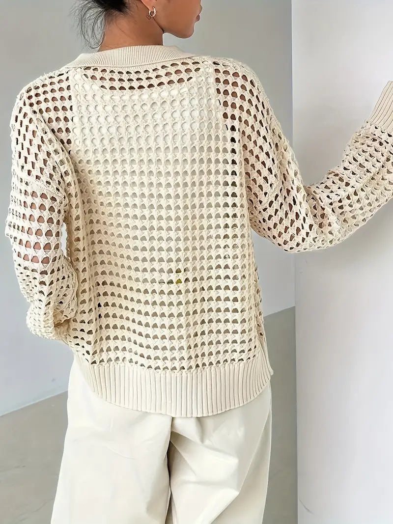 Oversized Openwork Button Up Knit Top - view 2