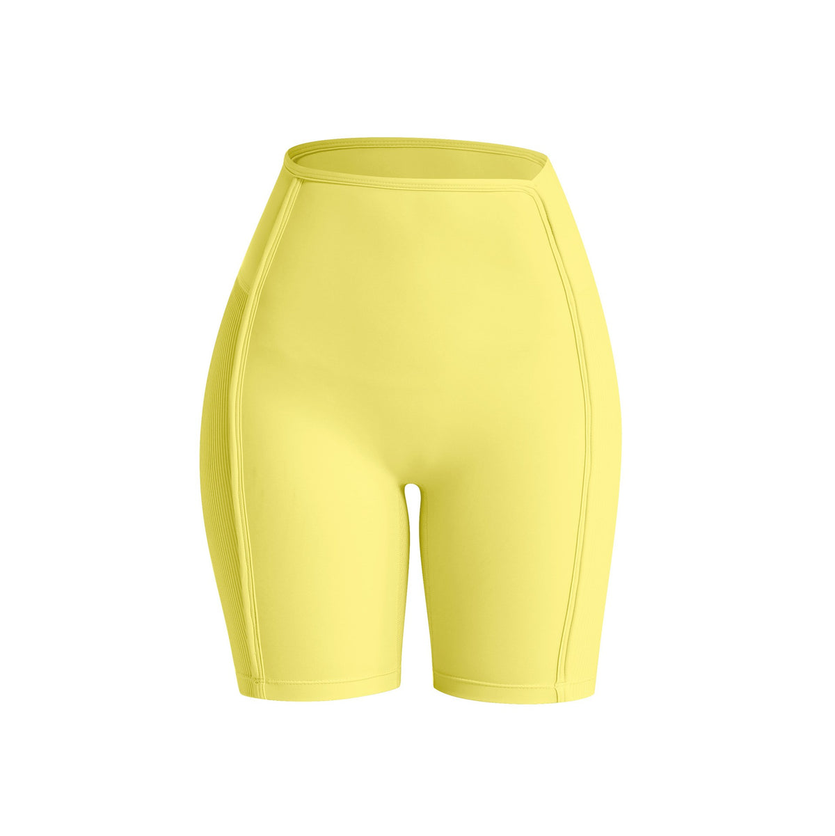Ribbed High Waist Contour Seam Workout Bike Shorts - Lemon Yellow