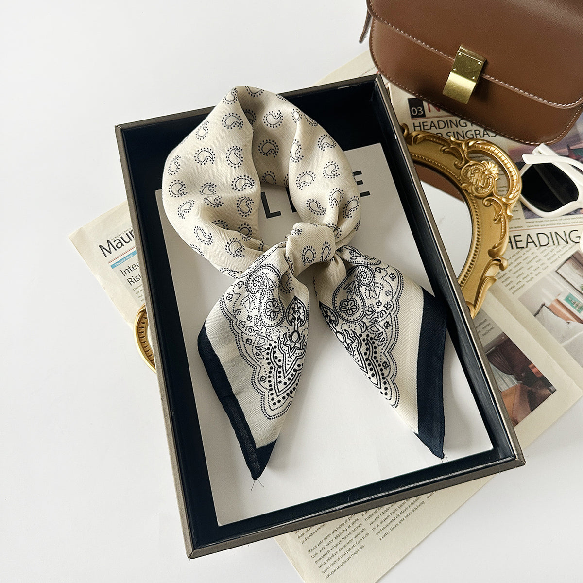 Classic Paisley Bandana Scarf With Wide Trim - Black