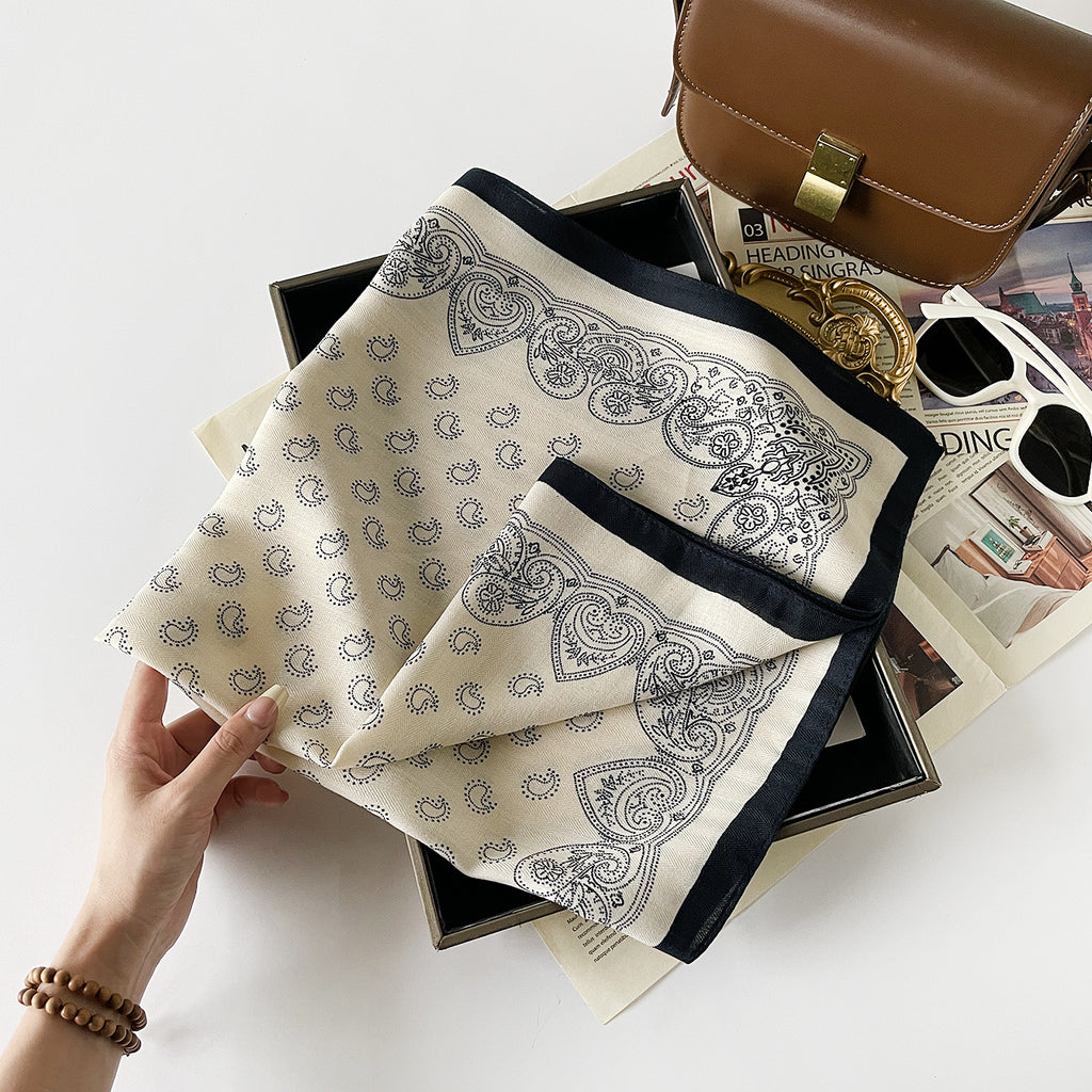 Classic Paisley Bandana Scarf With Wide Trim - Black - 1