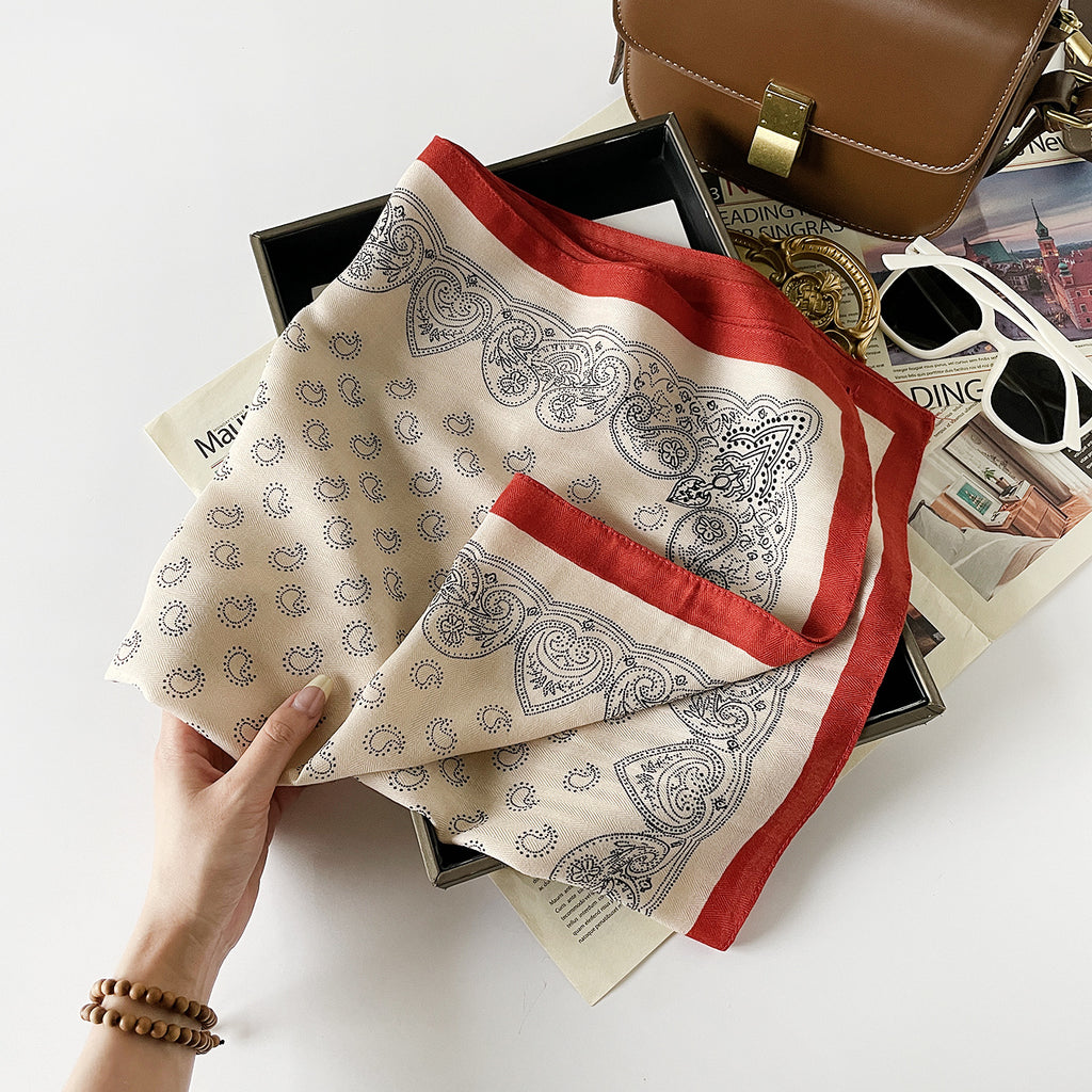 Classic Paisley Bandana Scarf With Wide Trim - Red - 2