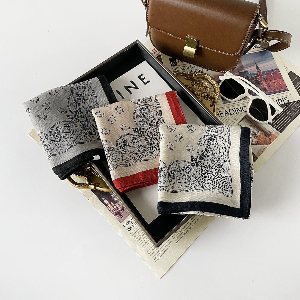 Classic Paisley Bandana Scarf With Wide Trim