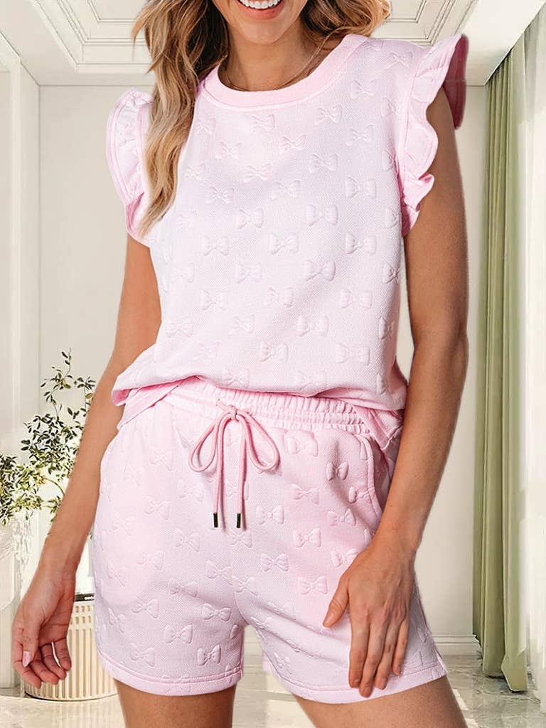 Swiss Dot Ruffle Sleeve Shorts Set