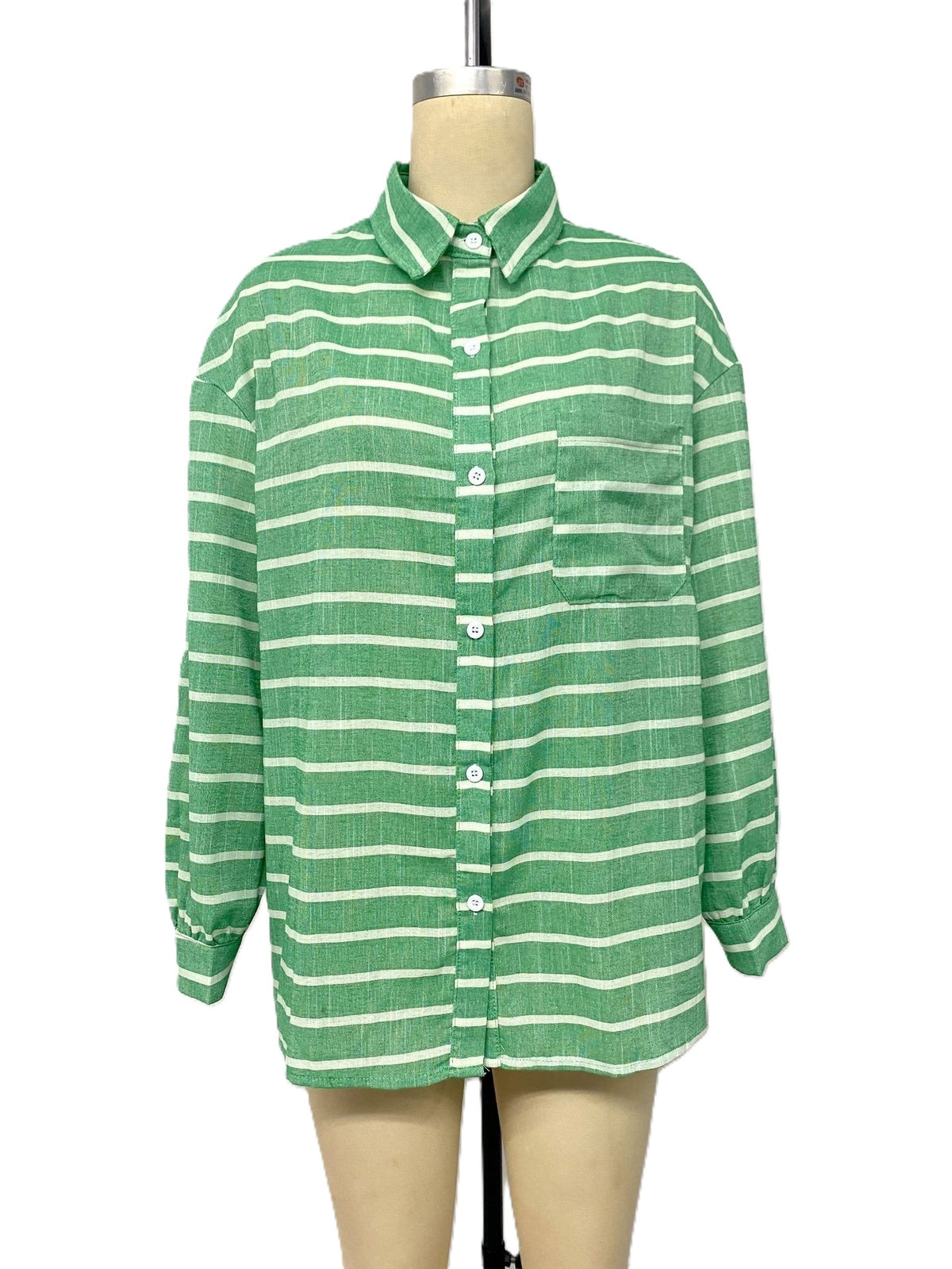 Oversized Striped Button Down Shirt - Green