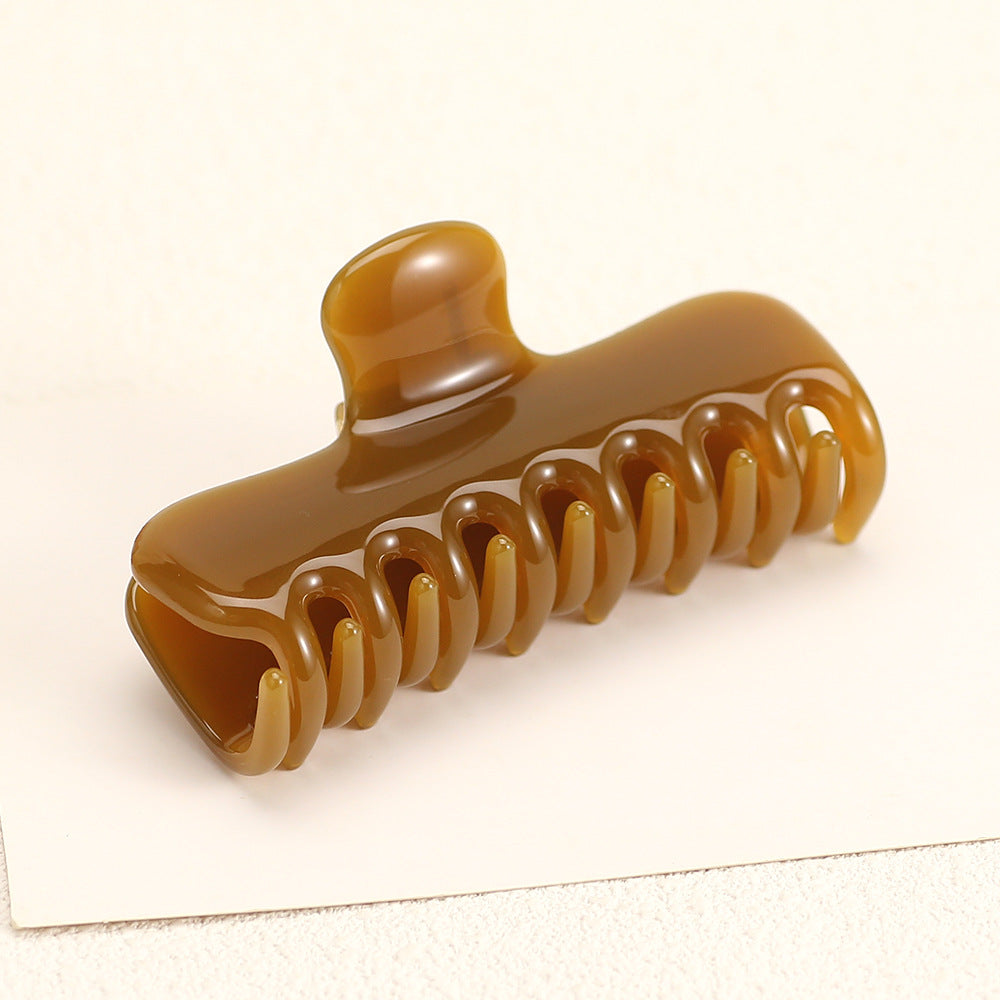 Glossy Rectangle Hair Claw Clip for Buns and Updos - Brown