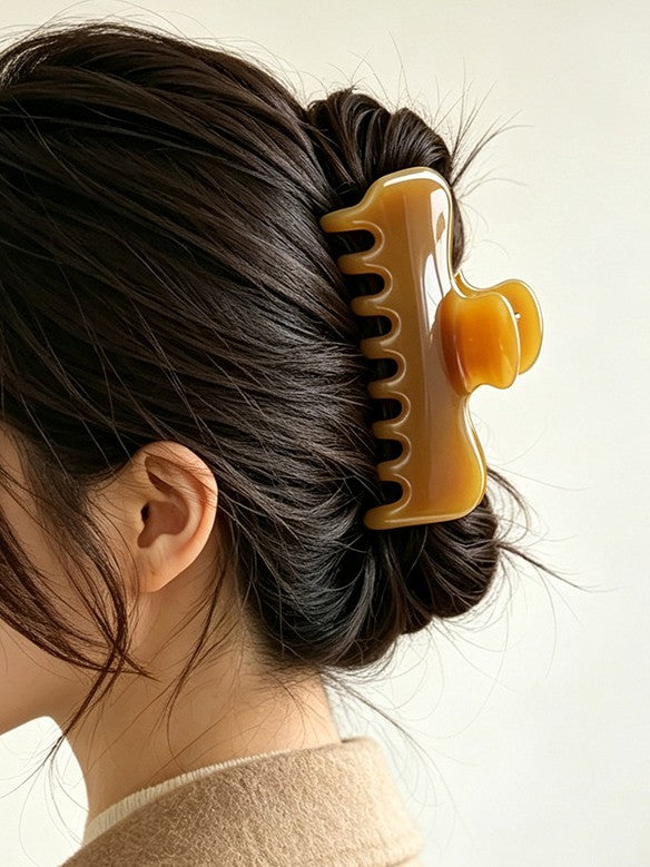 Glossy Rectangle Hair Claw Clip for Buns and Updos - Brown - 1