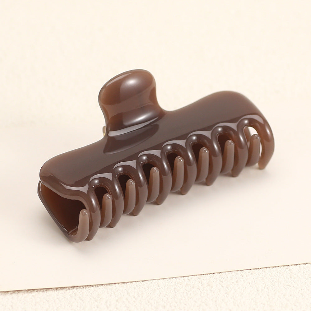Glossy Rectangle Hair Claw Clip for Buns and Updos - Coffee