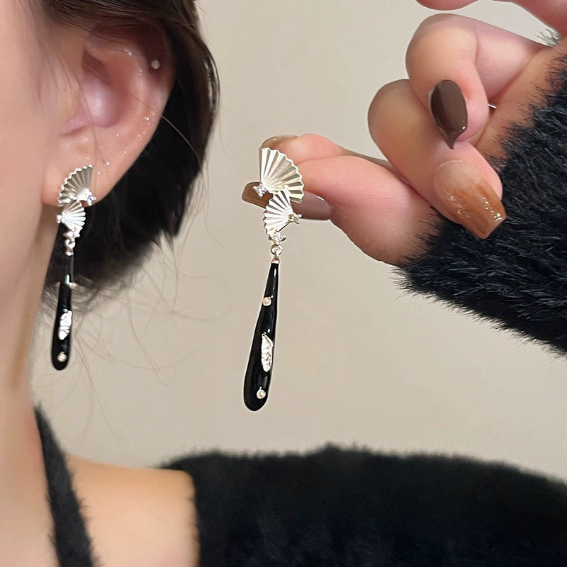 Pleated Fan Long Teardrop Drop Earrings - view 1