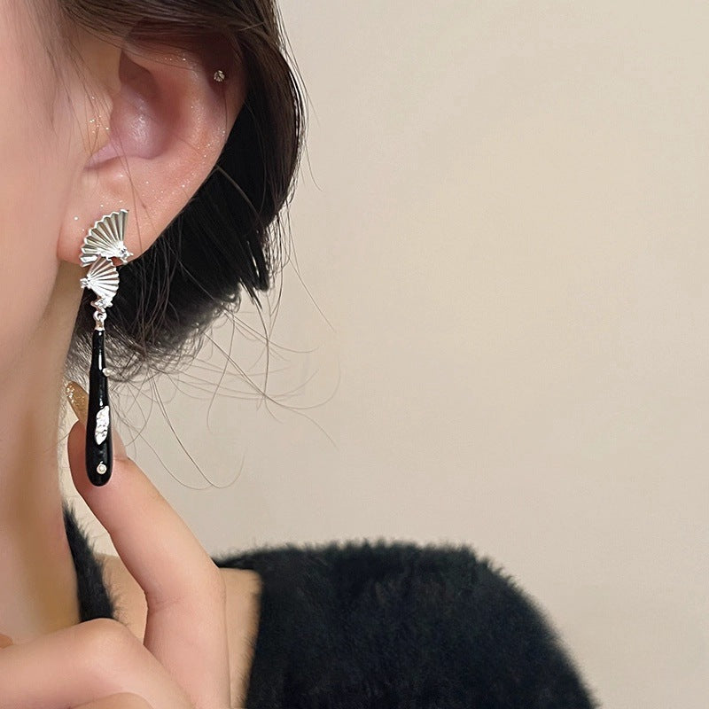 Pleated Fan Long Teardrop Drop Earrings - view 2