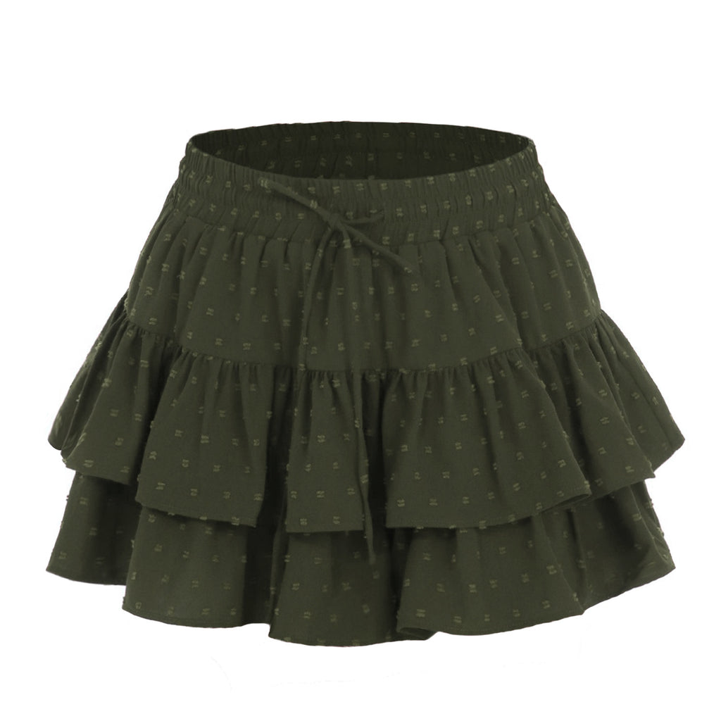 Swiss Dot Ruffled Tiered Mini Skirt - Green