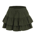 Swiss Dot Ruffled Tiered Mini Skirt - Green