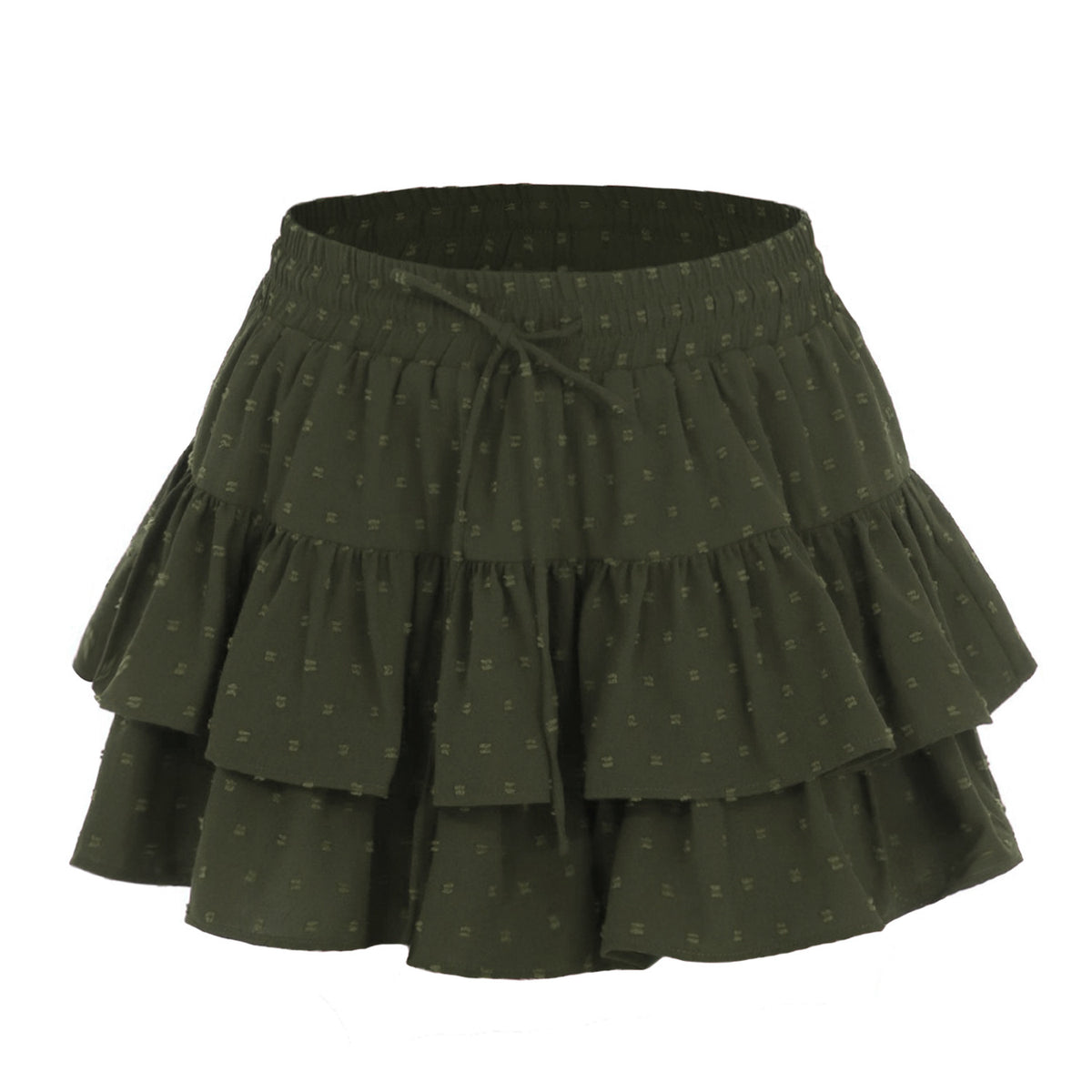 Swiss Dot Ruffled Tiered Mini Skirt - Green