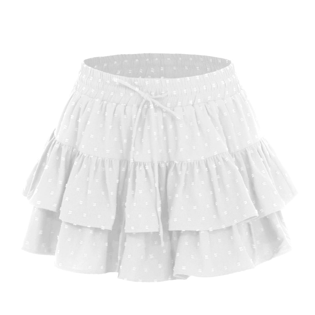 Swiss Dot Ruffled Tiered Mini Skirt - White