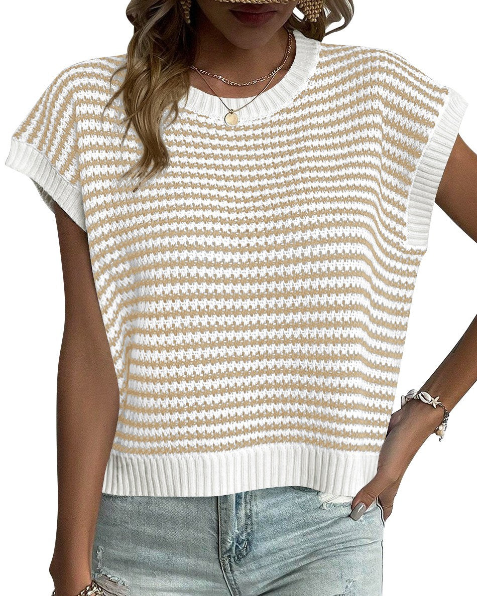 Textured Stripe Cap Sleeve Knit Top - Color_1