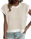 Textured Stripe Cap Sleeve Knit Top - Color_1