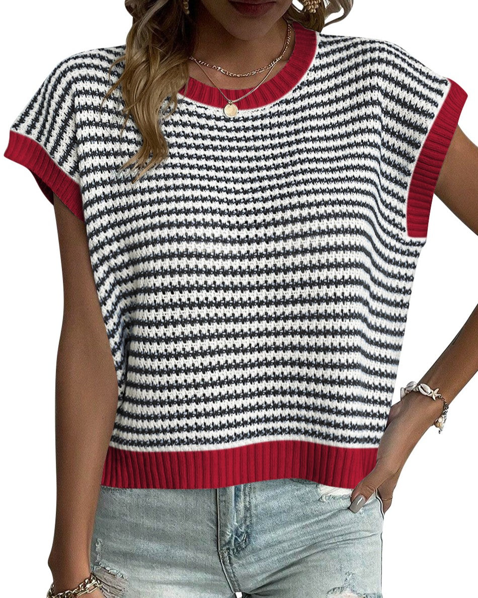 Textured Stripe Cap Sleeve Knit Top - Color_3