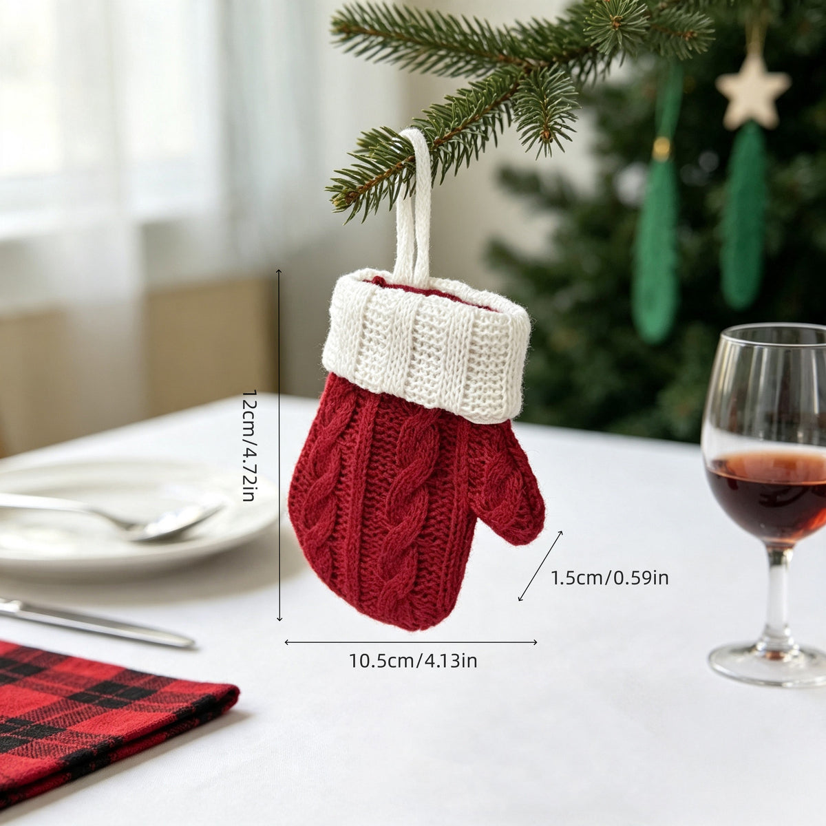 Cable Knit Mitten Christmas Decoration Cutlery Holder - Red - 1