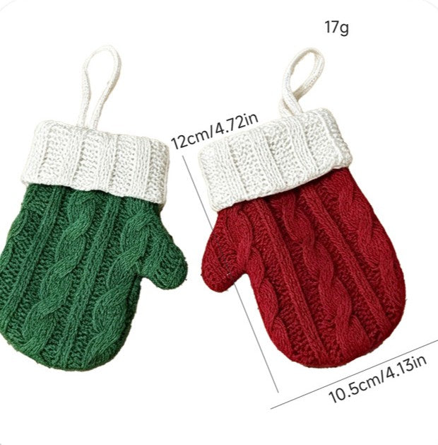Cable Knit Mitten Christmas Decoration Cutlery Holder - Red - 2